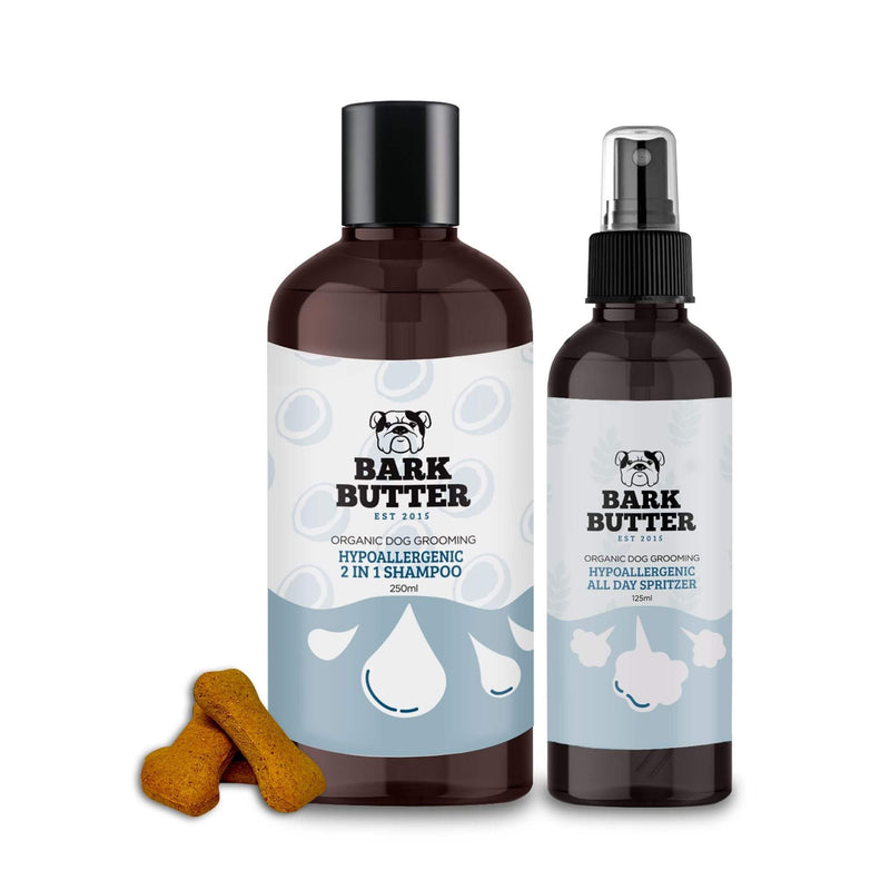 Bark Butter Hypoallergenic Shampoo Pack. 2 in 1 Shampoo, Spritzer